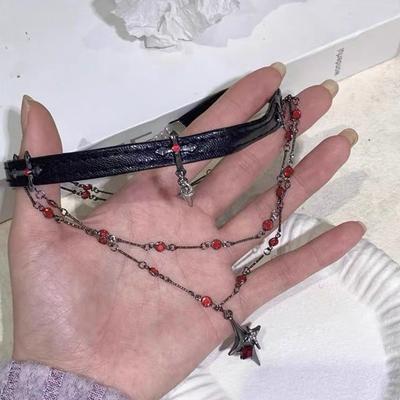 Stackable Gothic Inspired Crucifix Necklace With Detachable Leather Chokers for Alternative Fashion