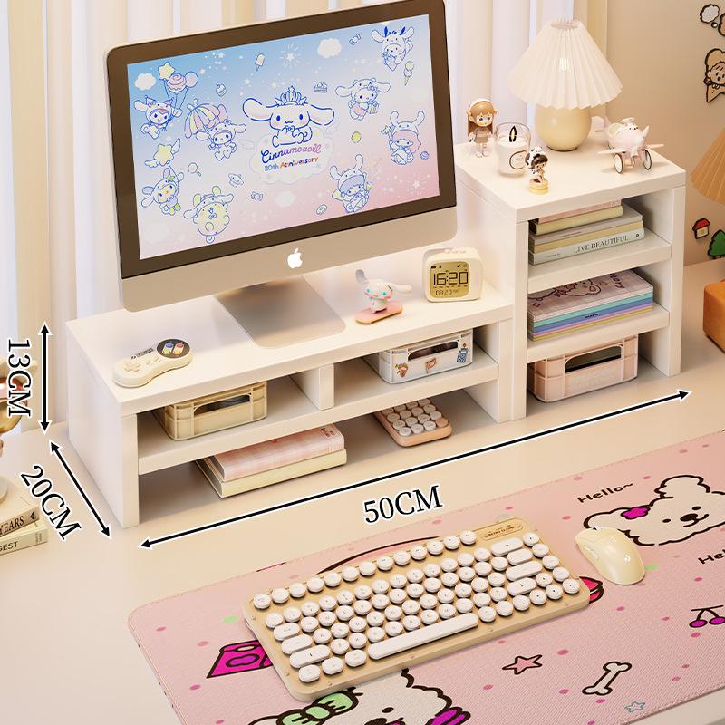 White Computer Monitor Stand with Drawer - Desk Riser for Girls