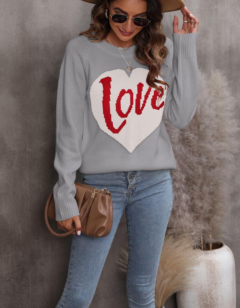 Europe, America autumn and winter new sweater women's clothing loose love letter round neck pullover long sleeve knitted sweater