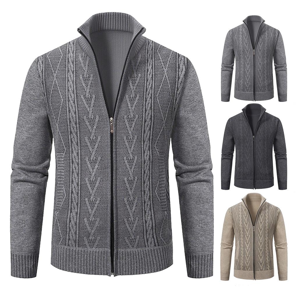 Herre Casual Cardigan Ståkrage Genserjakke Varm Slim Fit Genser