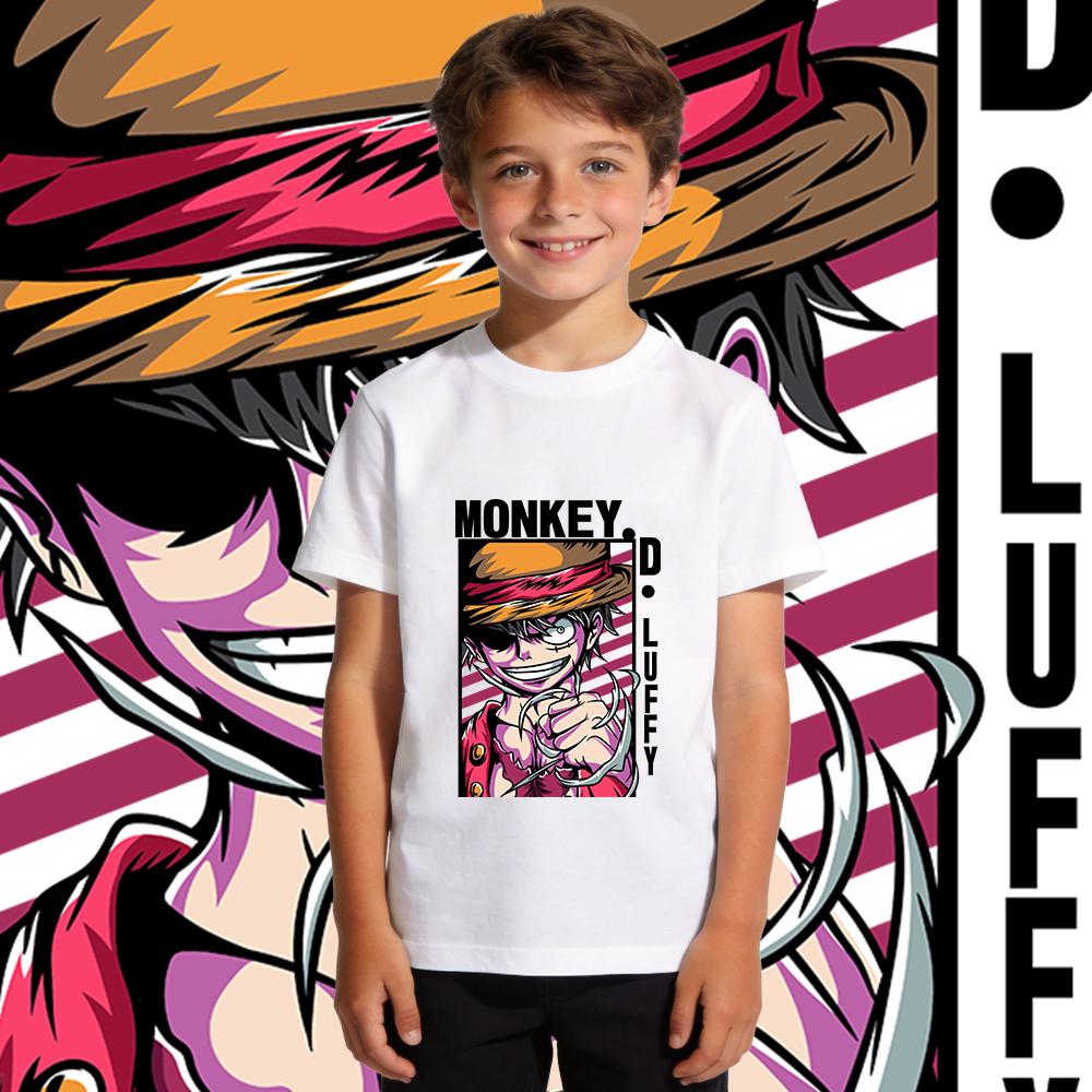 One Piece Luffy Anime Print Cotton T Shirt for Boys Girls Casual Summer Short Sleeve Kids Tee