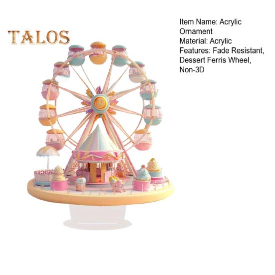 Dessert Ferris Wheel Ornament 2D Flat Acrylic Decoration with Base Non-3D Desktop Ferris Wheel Ornament for Desk Bookshelf Bedside Table