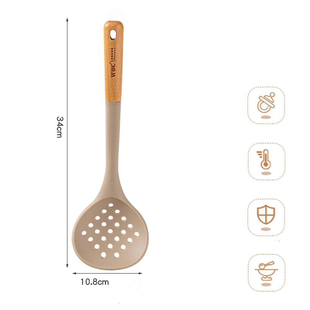 Silicone Cooking Utensil Wooden Handle Brush Ladle Pasta Colander Heat-resistant Non-Stick Leaking Spoon Cookware Kitchen Tool