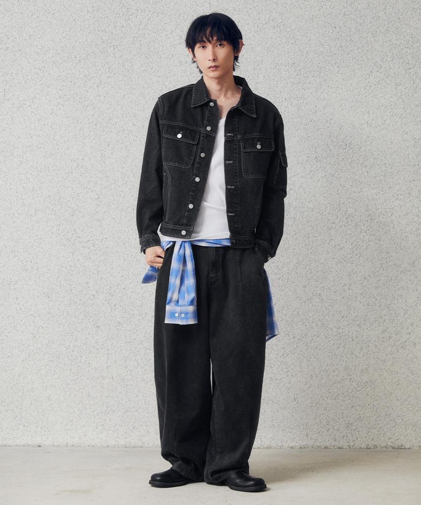 Intempomood Over-Shoulder Washed Denim Jacket_Black