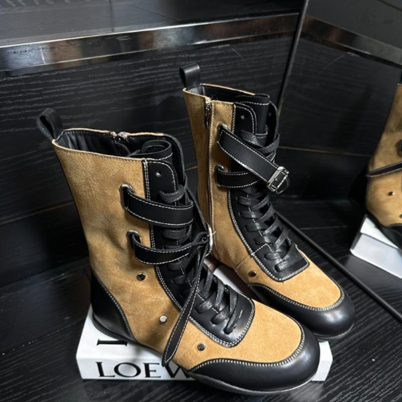 Fashion Design Sensation Boxing  Boots 2025 New Fashion Side Zipper Haome Mid-Calf Dequn Women's Boots Trendy Cross Bule