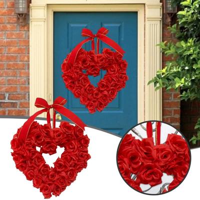 Heart Shaped Wreath Floral Rose Garland Door Wreath For Home Wedding Valentine'S Day Decoration Red Wreaths For Fall Front Door
