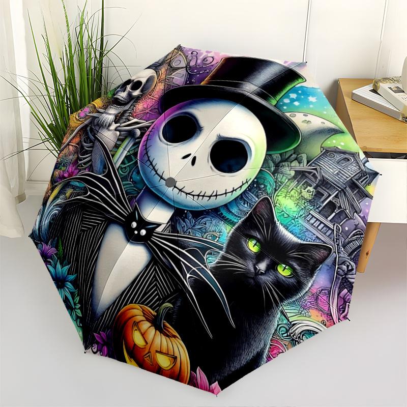 

1pc Halloween Nightmare Before Christmas Ideas Automatic Opening and Closing Umbrella, Lightweight 3-Fold, With Cute Cartoon Characters, Sui