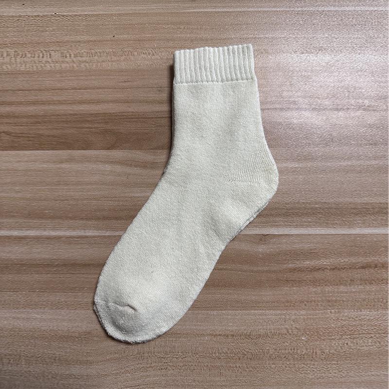 Women's Autumn/Winter Terry Socks - Velvet-Lined, Thick, Mid-Tube, Solid Color, Warm Towel Style.