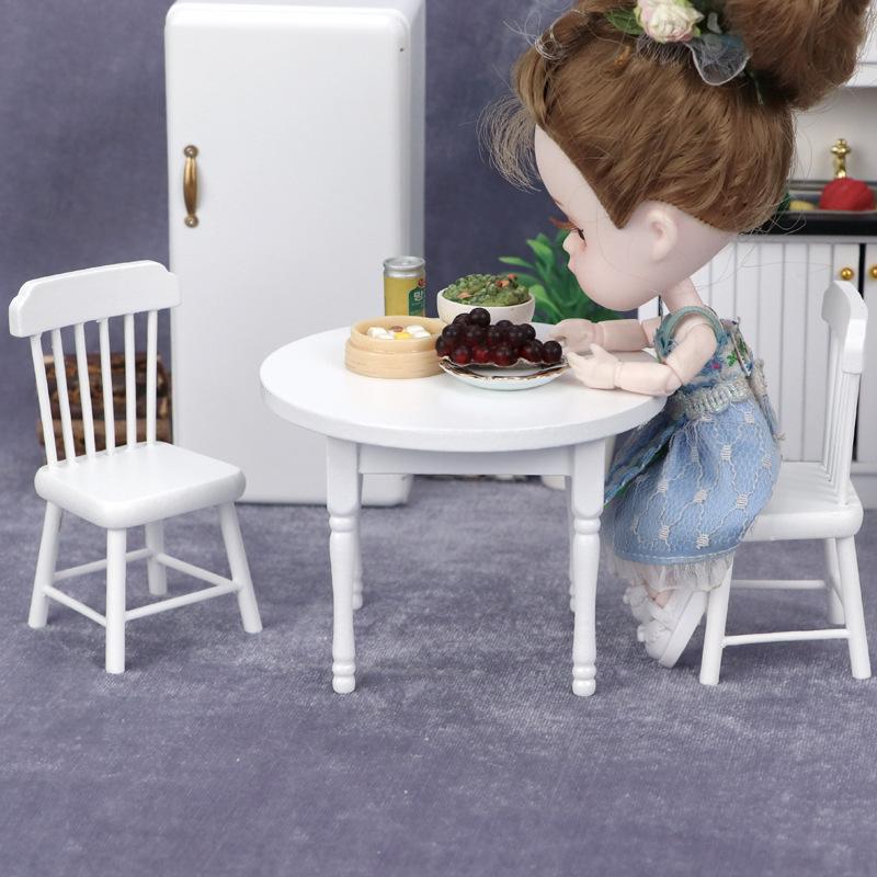 1/3Pcs 1:12 Mini Dollhouse Dining Table Chair Set Wooden Miniature Furniture for Dollhouse Micro Landscape Decor Kids Pretend Play Toy