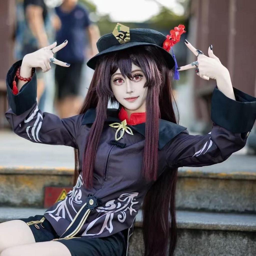Impact Hutao Cosplay Costume Shoes Uniform Wig Chinese Style Halloween Costumes for Women Game Hu Tao