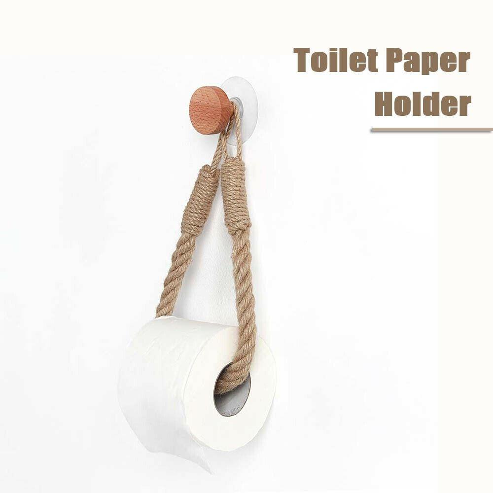 Antique Wooden Towel Hanging Rope Holder Wall Mounted Paper Towel Rack with Movable Suction Cup Home Bathroom Accessories