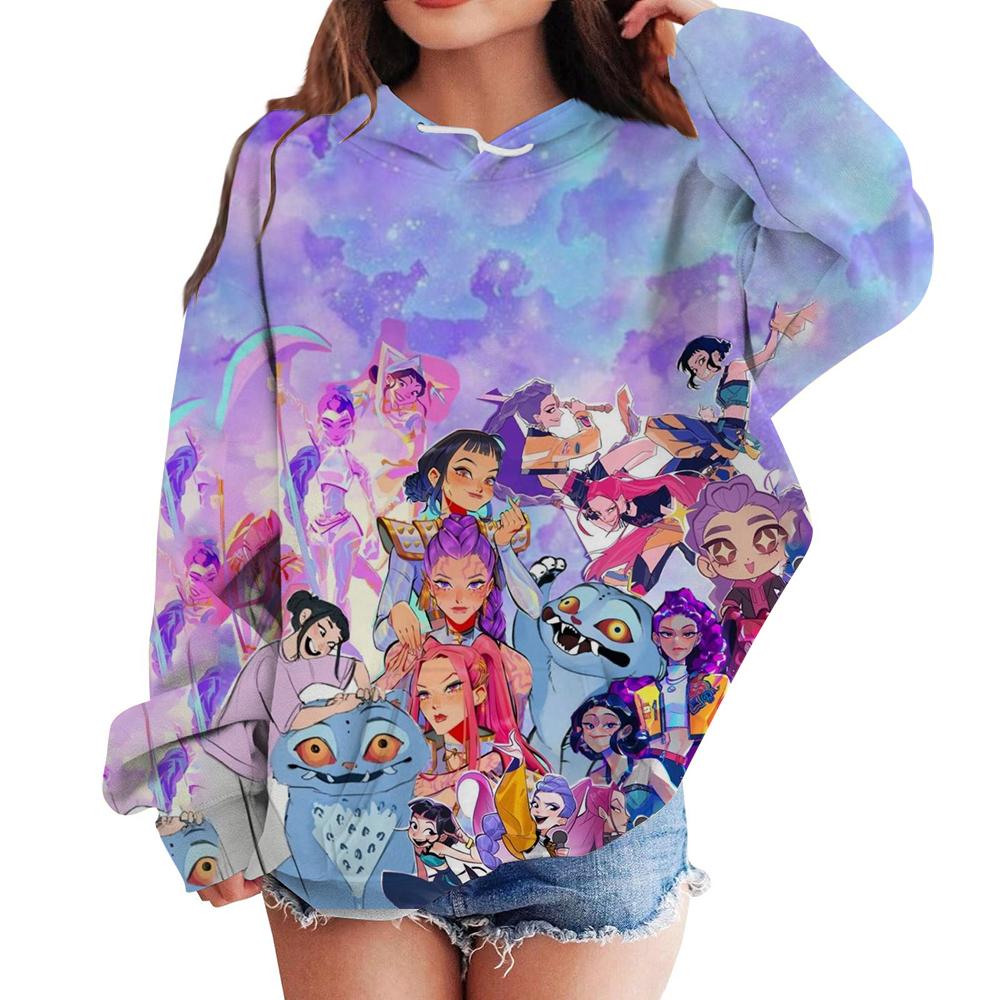 Høst 3D KPop Devil Hunter Trykte Hettegensere Moteable Casual Sport Langermet Dame Hettegensere