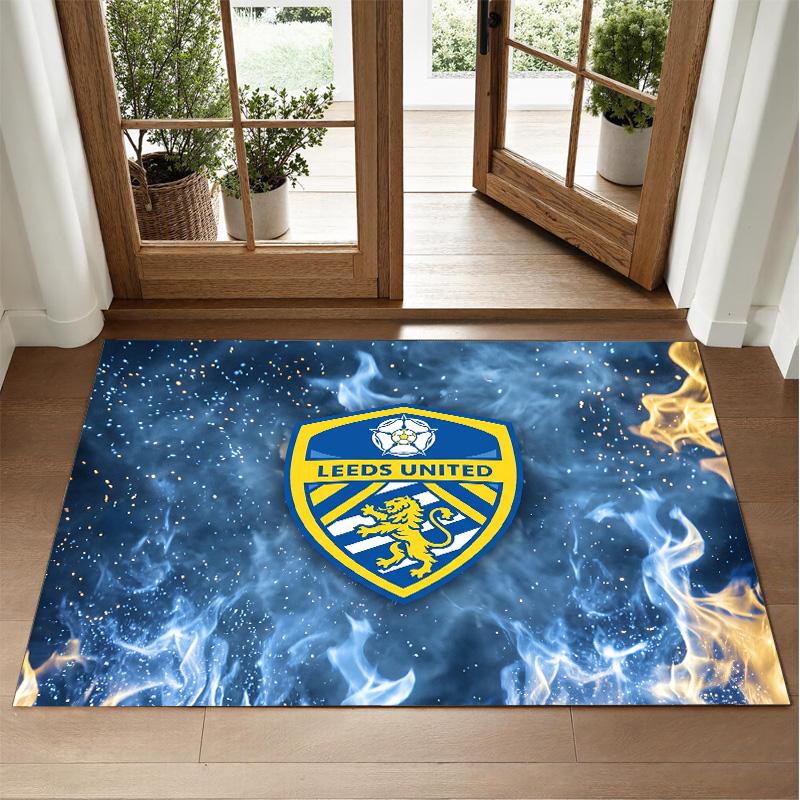 Leeds United Football Design Crystal Velvet Rug Soft Decorative Mat for Bedroom Entrance