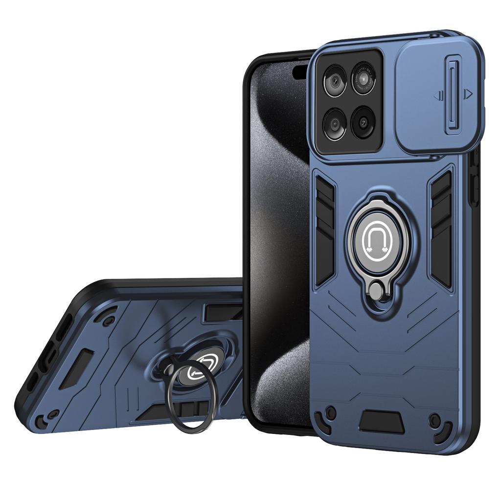 Hybrid Armor Shockproof Case For Motorola Moto Edge 60 Pro Fusion Sliding Window Metal Ring Holder TPU Frame Plastic Phone Cover