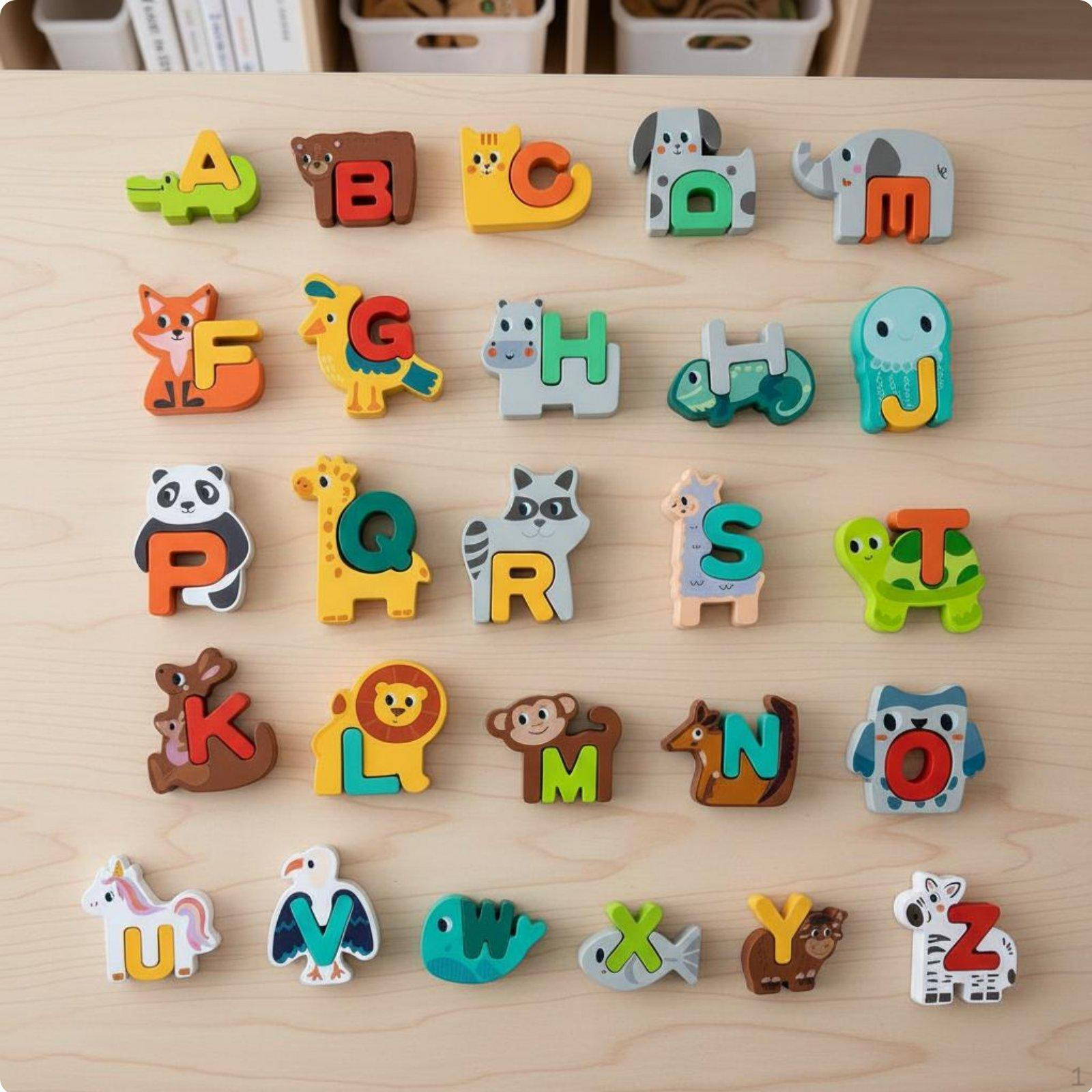 Wooden Letter Puzzle Early Education Animal Blocks Cognitive Development Dinosaur Number