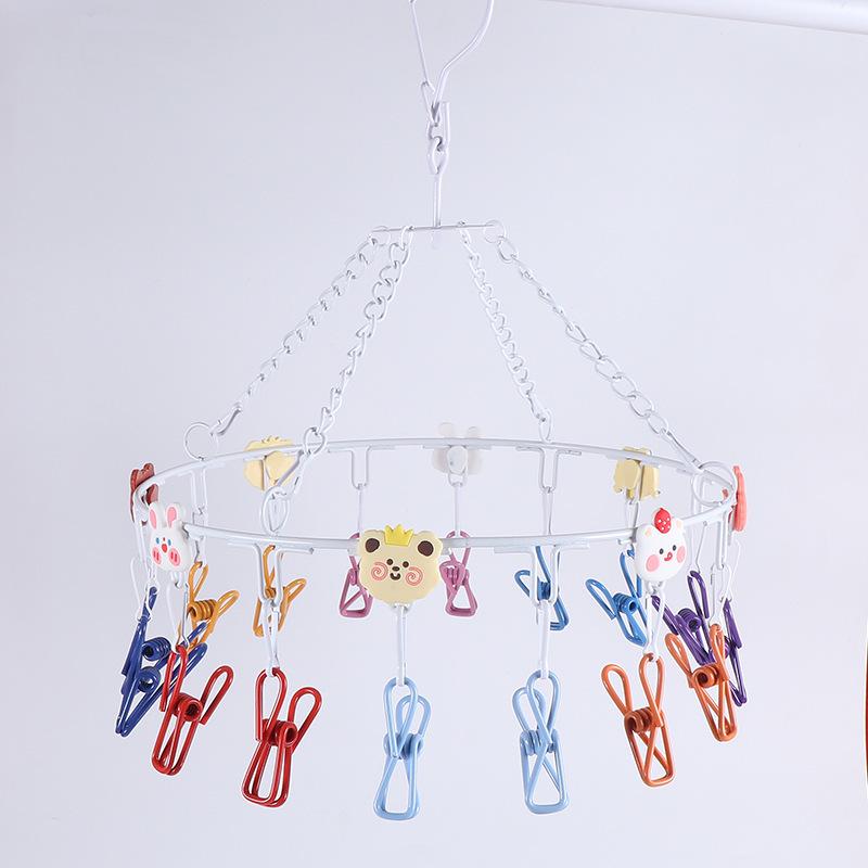 Colorful Rainbow Clothes Drying Rack with Multi-Clips - Windproof, Round, Ideal for Dorms, Balconies, Socks, and Children's Clothing