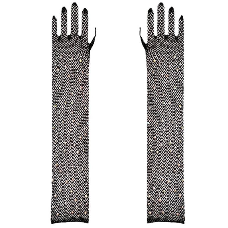 A Pair Hot Diamond Sparkle Sexy Fishing Net Halloween Carnival Gloves Colorful Diamonds Mesh