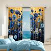 2 Pcs   Versatile Polyester Transparent Curtains for Home Decoration Blue Floral for Use In Bedrooms and Living Rooms
