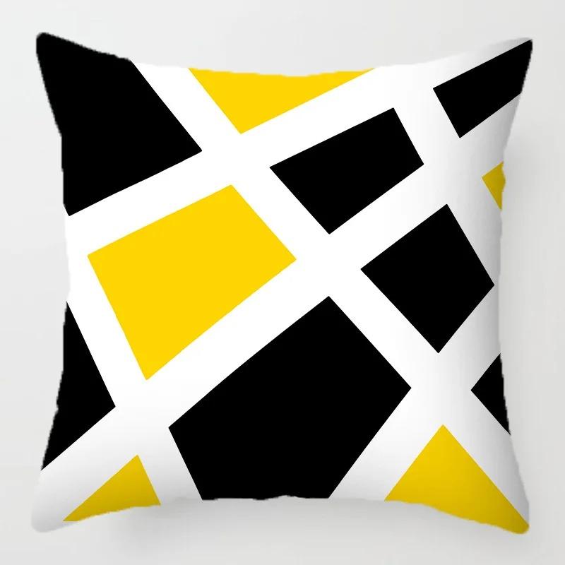 40X40 Yellow Geometric Throw Pillow Case Black Grey Striped Cushion Cover Modern Home Decor For Sofa Living Room Car Chair