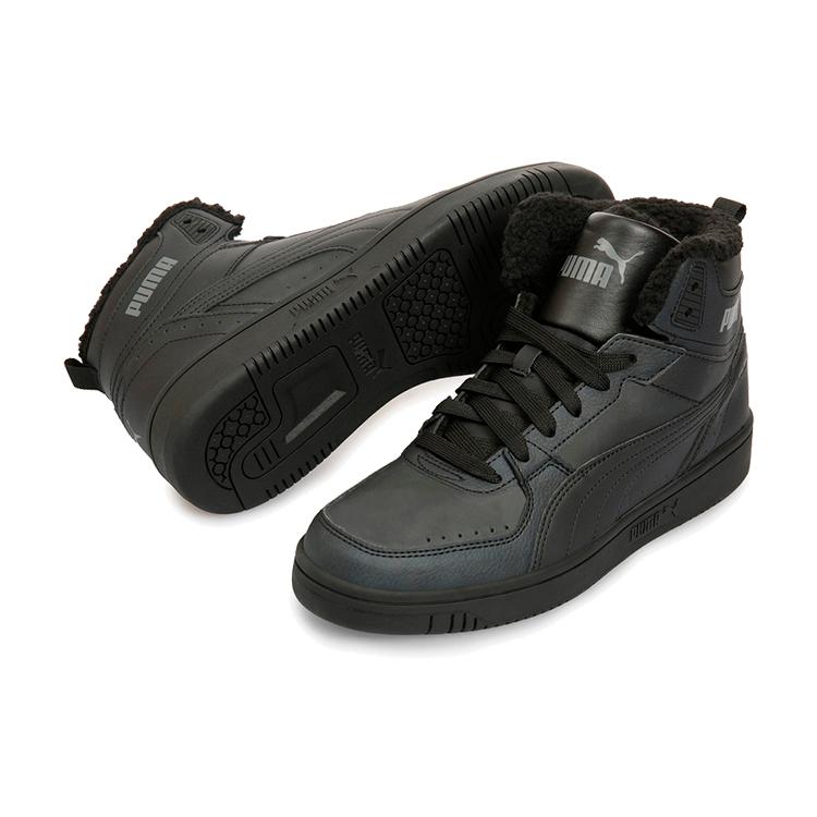 Puma Rebound Joy Fur Comfortable Round Toe Cushioning Abrasion Resistant High Top Basketball Shoes Unisex Black 375576-04