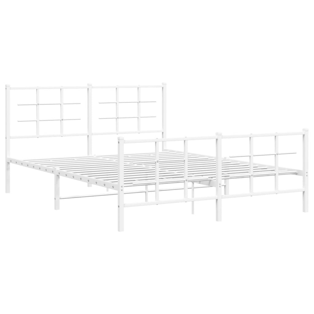 Vidaxl Metal Bed Frame with Headboard and Footboard, White, 150X200 Cm