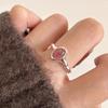 Pink Stylish Geometric Strawberry Crystal Ring For Women Elegant Adjustable Statement Jewelry