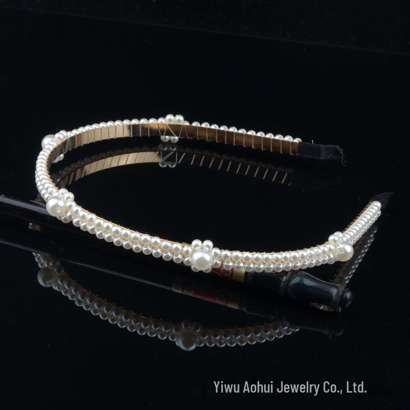 Handwoven Faux Pearl Headband & Bow Hair Clip Set for Brides