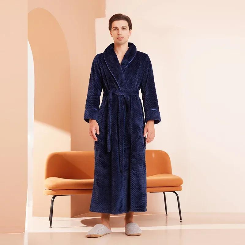 Casual Autumn and Winter New Couple Bathrobe Pajamas Trendy Men and Women Loose Thickened Long Flannel Long Pajamas