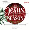 Jesus Metal Tin Sign Christmas Christian Wall Art Religious Wreath Red Gold Decor Lamb Silhouette Rustic Farmhouse Easy Hang Home Living Room Bedroom