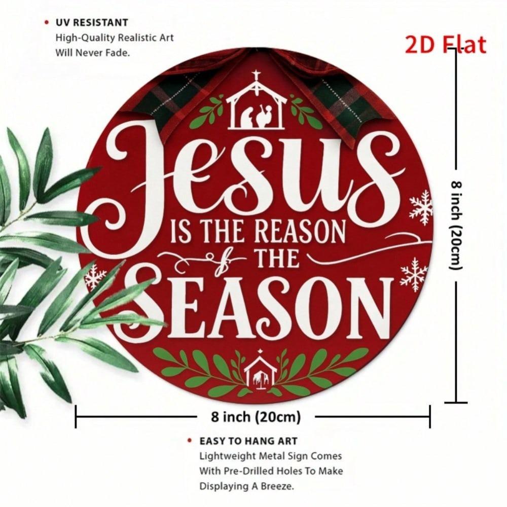 Jesus Metal Tin Sign Christmas Christian Wall Art Religious Wreath Red Gold Decor Lamb Silhouette Rustic Farmhouse Easy Hang Home Living Room Bedroom