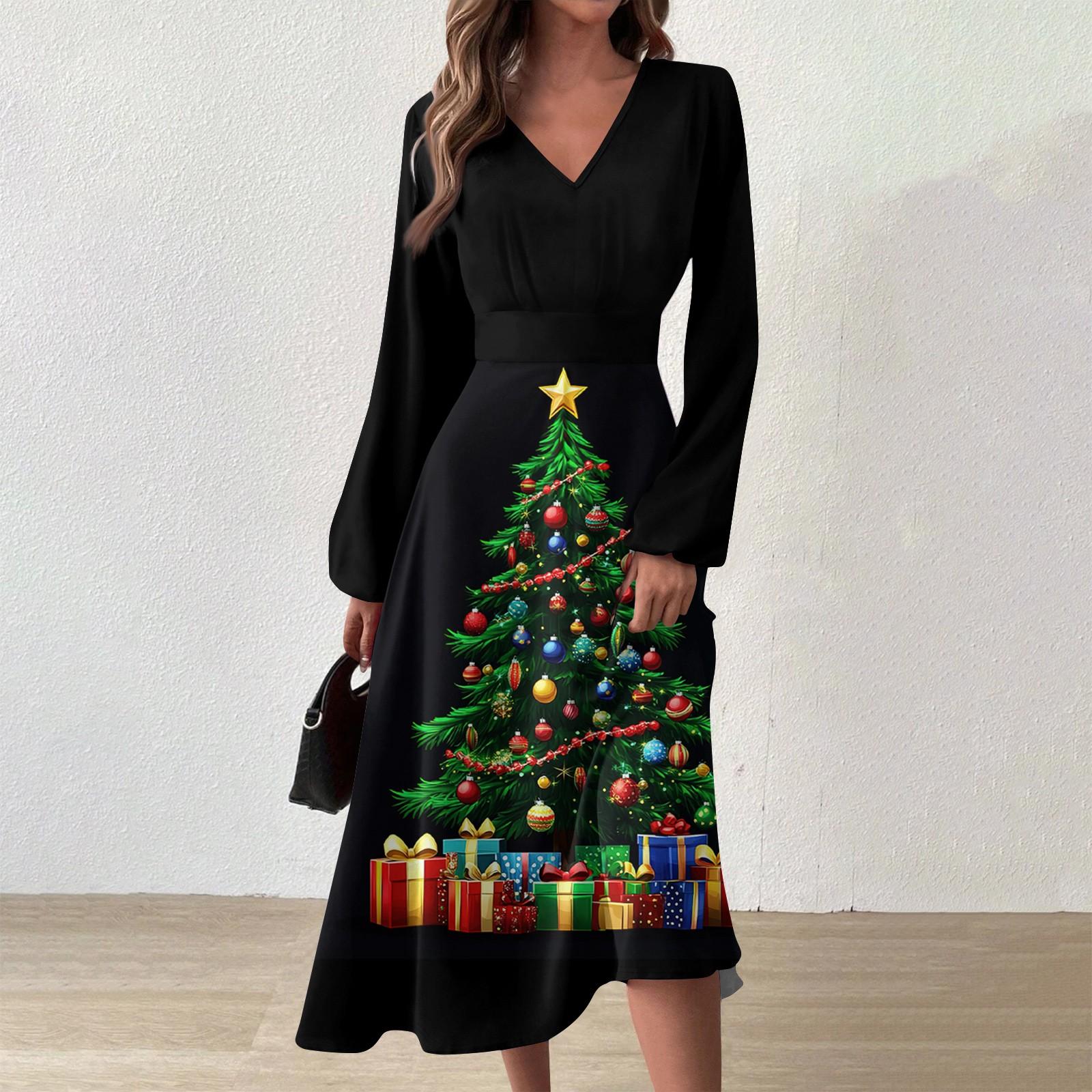 

Женское осенне-зимнее повседневное модное длинное платье с v-образным вырезом и длинным рукавом с принтом S