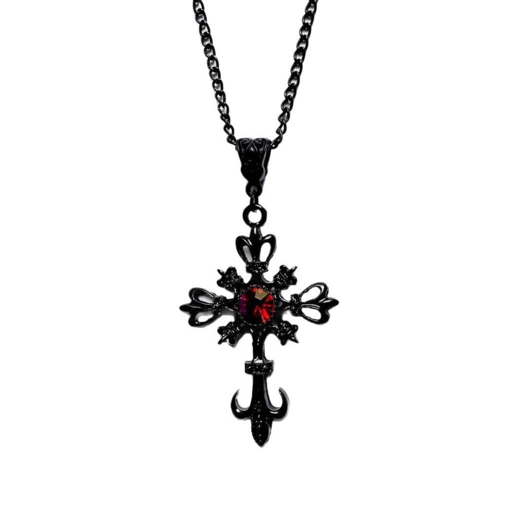 Gothic Cross Pendant Necklace For Women With Alloy Material And Geometric Style