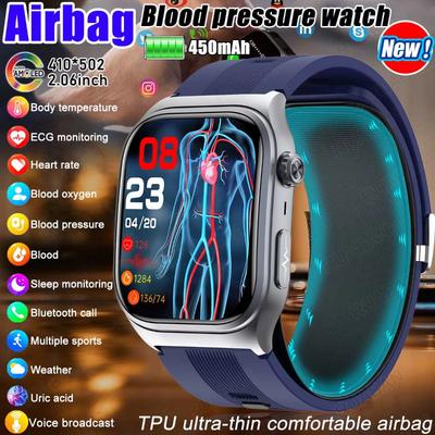 2025 Neue Airbag Smartwatch Pflegegrad Bluetooth-Anruf Luftpumpe EKG Wahrheitsgetreu Genau Blutdruck Harnsäure Blutfett Uhr Herren