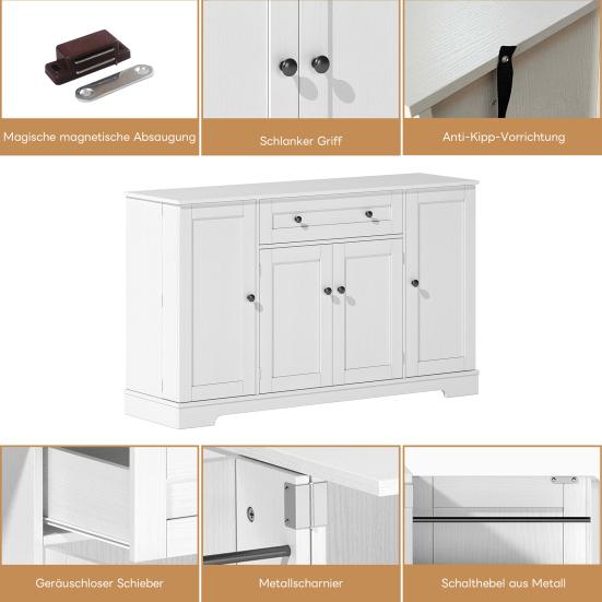 Kitchen Cabinet Multifunctional Buffet 138cm Sideboard with Drawer Shelf Doors And Adjustable Shelves Buffet Modern Design Anti-Tip Protection