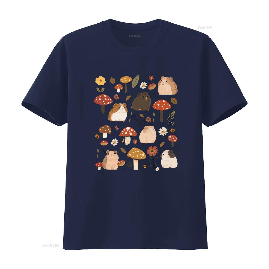 Adorable Guinea Pig And Mushroom Print T Shirt For Mom Lovers With Cottagecore Style Vintage Casual Fashion Unisex