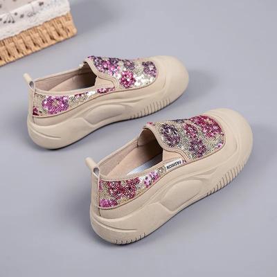 2024 Autumn Hot Selling High Quality New Sequin Breathable Lazy Slip-on Thick Soles Non-slip Muffin Fu Women's Shoes Sneakers