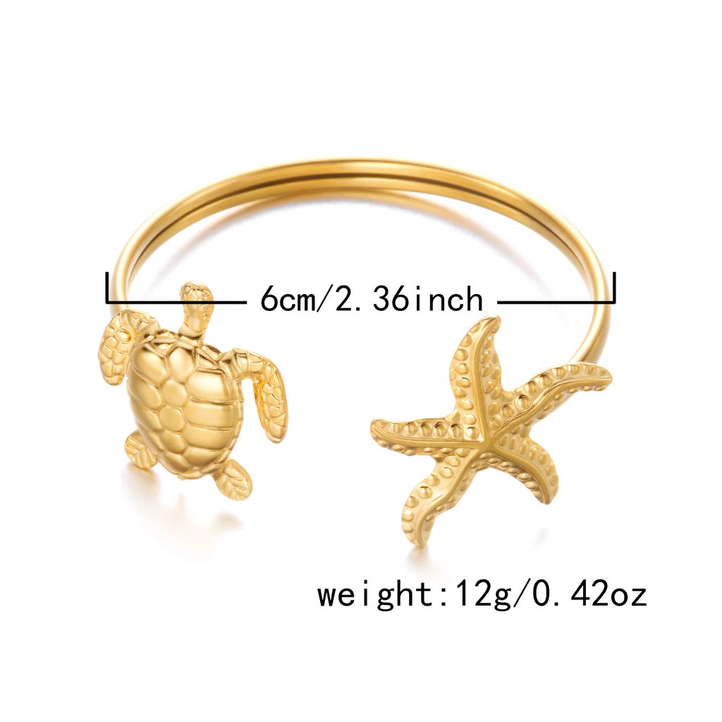Women's Dainty Spiral Stainless Steel Cuff Bracelets Multilayer Shell Starfish Open Bangle Summer Beach Jewelry Gift