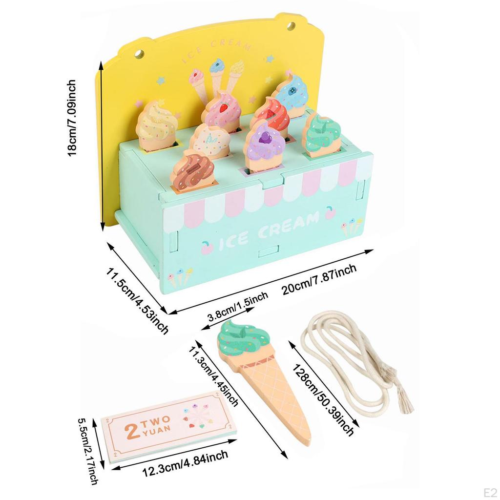 Wooden Ice Cream Toy Food Role Play Portable Counter Shop Games Kitchen Accessories