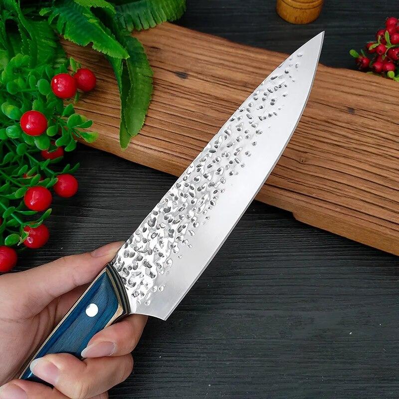 Sada nožů z nerezové oceli Krájecí nůž Nůž Santoku Univerzální vykosťovací nůž Barbecue nůž s dřevěnou rukojetí