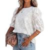 Frühling und Sommer Neues Damen Chiffon Hemd Florale Puffärmel Modisches Rundhals Lockeres Oberteil