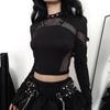 Y2K Women's Dark Punk Mesh Patchwork Slim Fit Long Sleeve Top