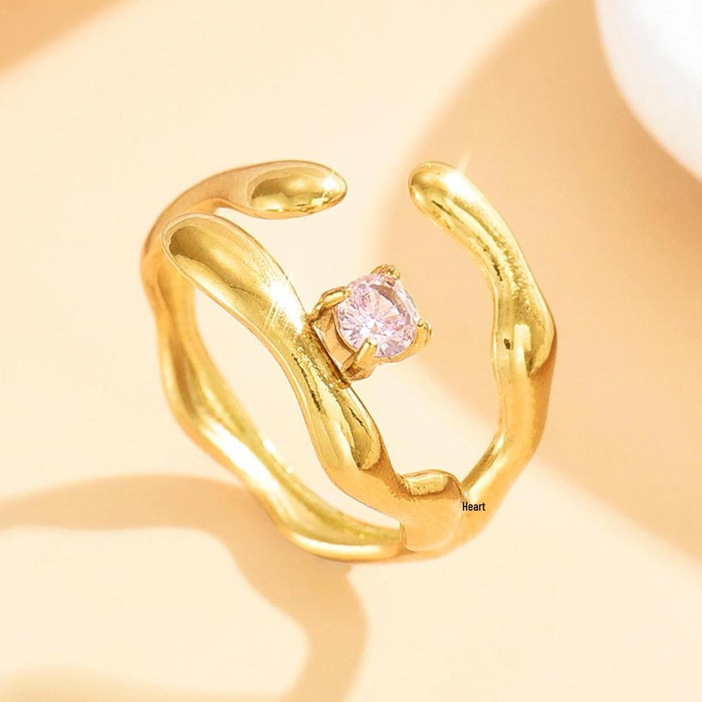 Retro Baroque Stainless Steel Adjustable Ring with Irregular Split Design for Women