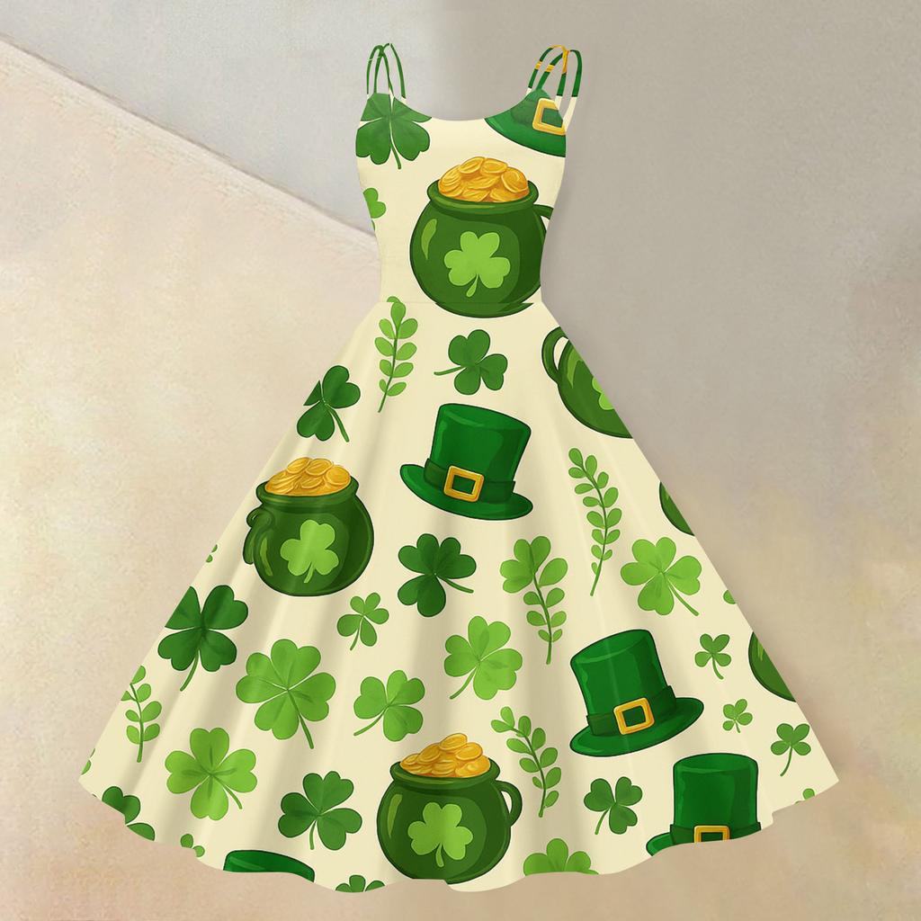 Women's St. Patrick's Day Print Sexy Off-Shoulder Punk Retro Dress