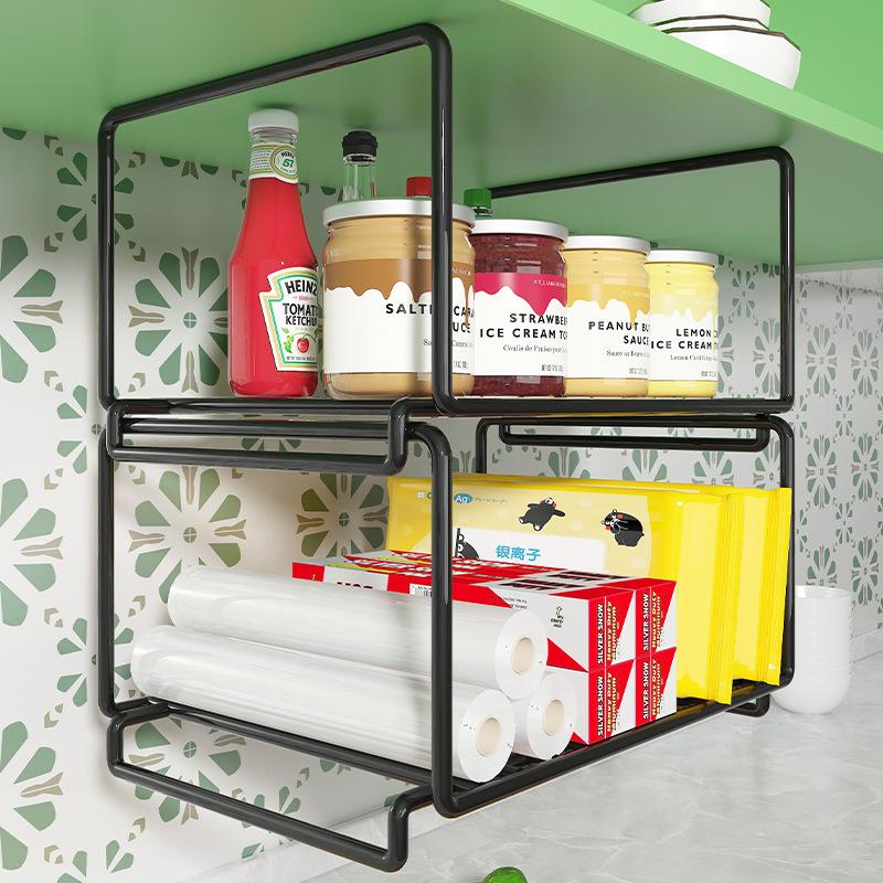 2layer Kitchen Under Cabinet Rack Storage Shelf Tissue Cup Holder Closet Desk Hanging Rack Hollowed Rack bianco