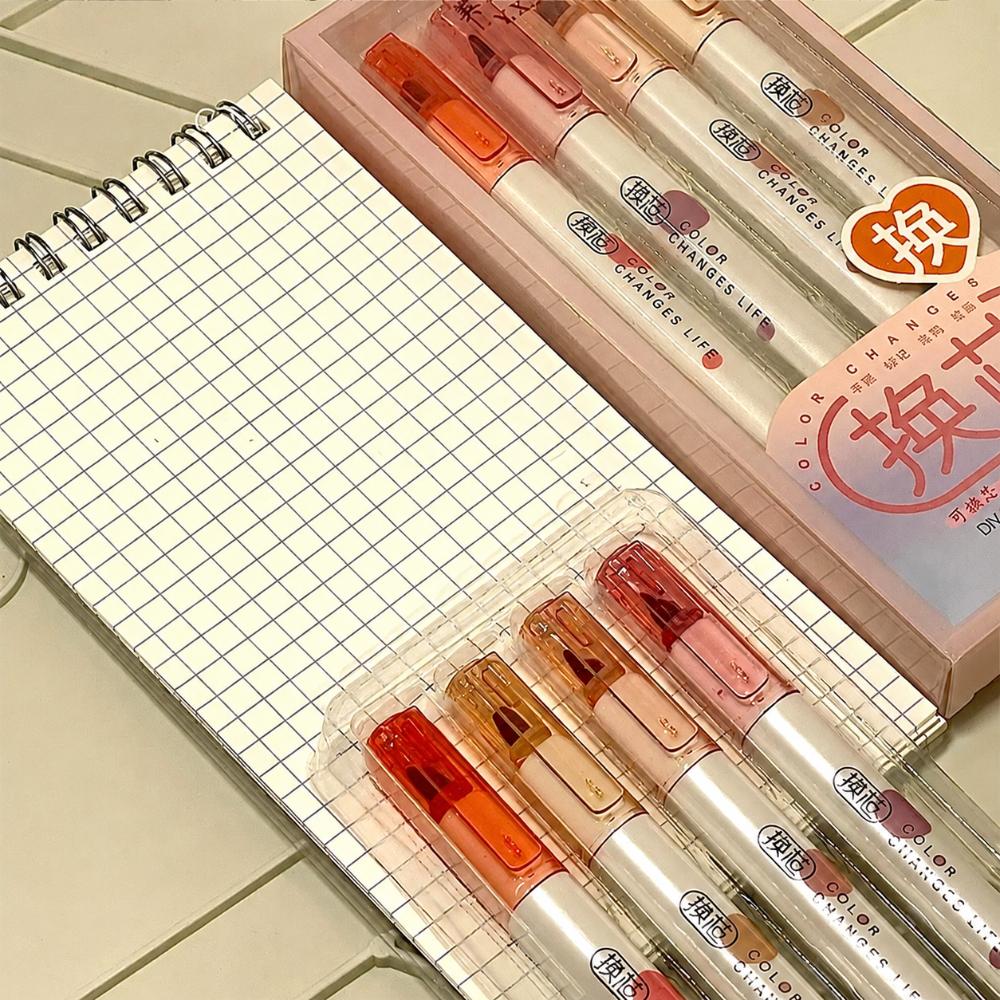 4pcs Soft Tip Highlighter Pen Refillable Note Taking Markers Durable Art Marker Pen  Students Gift