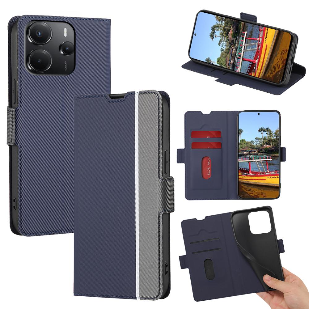 

For Xiaomi Redmi Note 14 4G (164.84mm) Case Card Holder Twill Texture Leather Phone Cover Blue