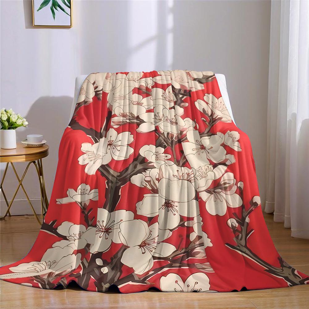 Crimson Blossom Flannel Blanket Warm Soft Halloween Christmas Couch Warm Cozy Decorative Decor Gift for All Season