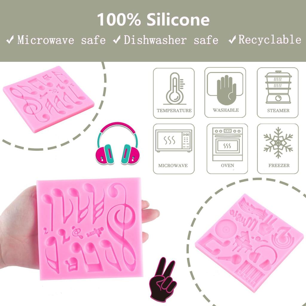 ZiXiang Music Theme Fondant Mold Musical Notes Piano Silicone Molds Musical Keyboard Microphone Molds Music Notes Lace Mat For Sugar Cake Decorating