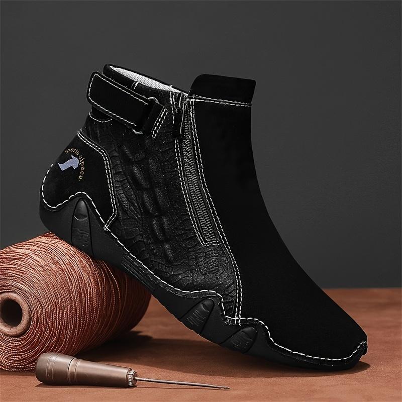 Men's Boots Large Size Fashion Zippered Slip-on Men's Shoes Upper Octopus Mid-top Rubber Sole Handmade Outdoor Boot Casual Walking Shoes