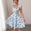 Sleeveless Square Neck Floral Print Dress with Shoulder Straps and A Line for Women Casual Wear